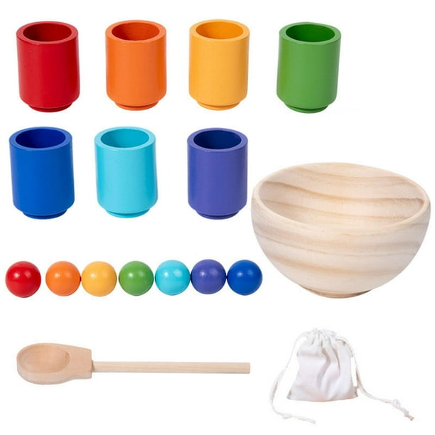 Bolas en tazas,Juego de clasificador de madera de juguete Montessori de bolas en tazas,Clasificación y conteo de colores Aprendizaje preescolar,Juguetes de educación temprana de entrenamiento