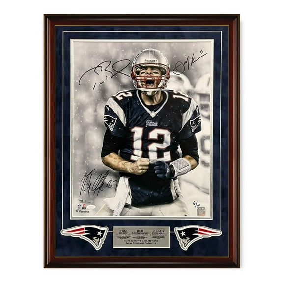 Tom Brady, Julian Edelman  Rob Gronkowski Patriots Autographed Framed Photograph LE #/12 Fanatics