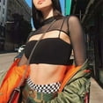 thumbnail image 3 of Women See-Through Mesh T shirt Long Sleeve Transparent Open Front Crop Tops, 3 of 11