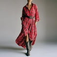 thumbnail image 2 of Stichou Women's Spring Vintage Plaid Maxi Shirt Dresses Long Sleeve Button Down Swing Long Dress Red L, 2 of 5