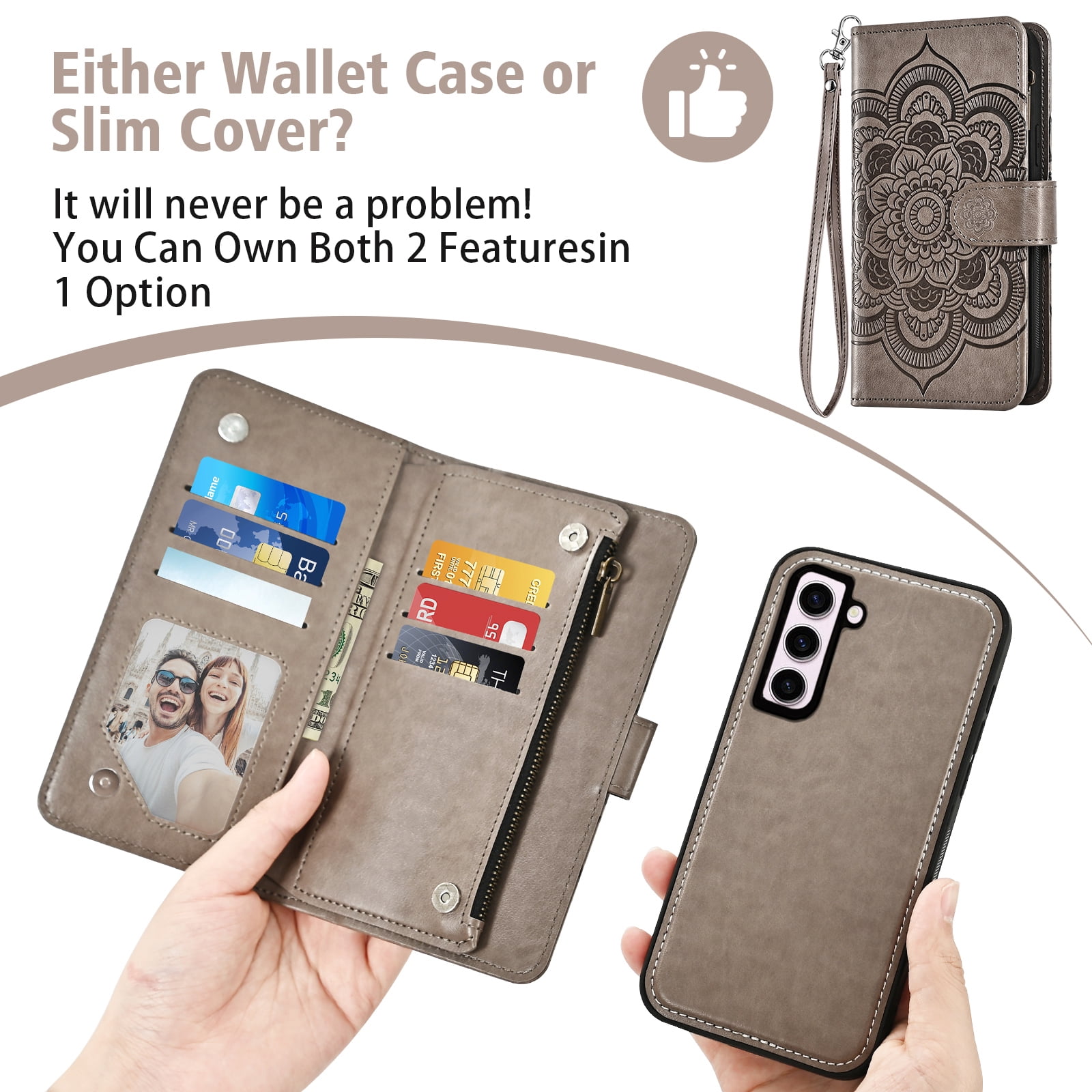 Asuwish Phone Case for Samsung Galaxy S23 5G Zipper Wallet Magnetic Detachable Cell Cover with Tempered Glass Screen Protector Crossbody Strap Flower Card Holder Slot S 23 23S SM-S911U Women Purple