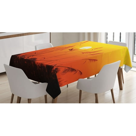 

Flying Birds Decor Tablecloth Bulrushes Against Sunlight Over Sky at Sunset Flying Bird Wildlife Image Rectangular Table Cover for Dining Room Kitchen 60 X 90 Inches Yellow Red by Ambesonne