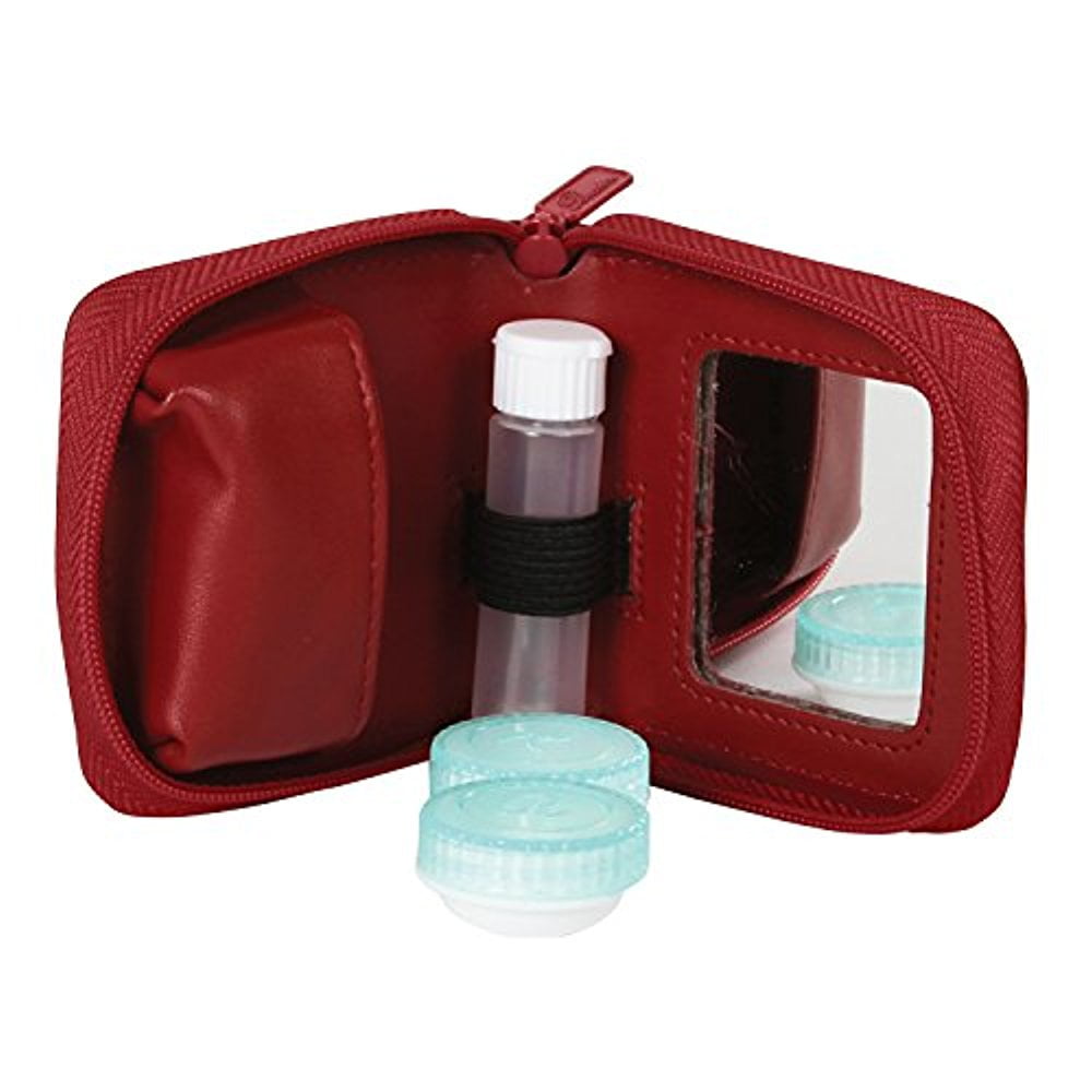 Buxton Womens Leather Contact Lens Case with Builtin Mirror (Red