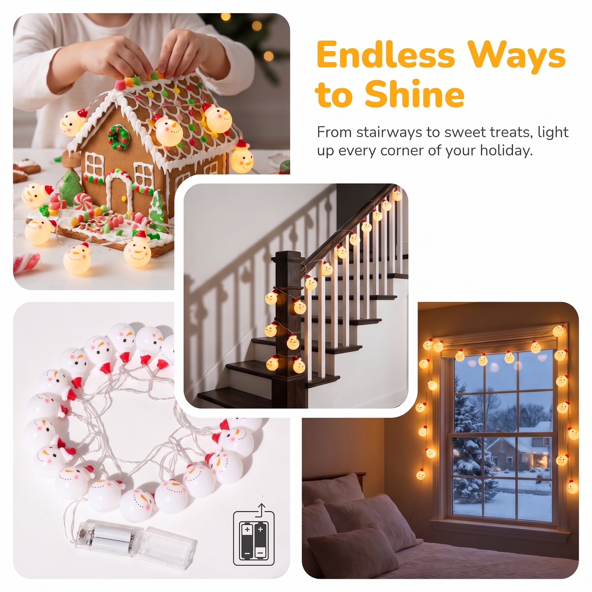 Unique Bargains Fairy Garlands Yuletide Noel Decor Lamps 9.8 ft Snowman Battery Operated