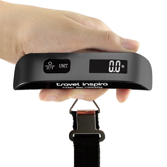 Travel Inspira Digital Luggage Scale 110LB / 50KG – Portable Hanging Suitcase Scale with Backlit LCD, Overweight Alert, Tare & auto-off, Battery Included, Black