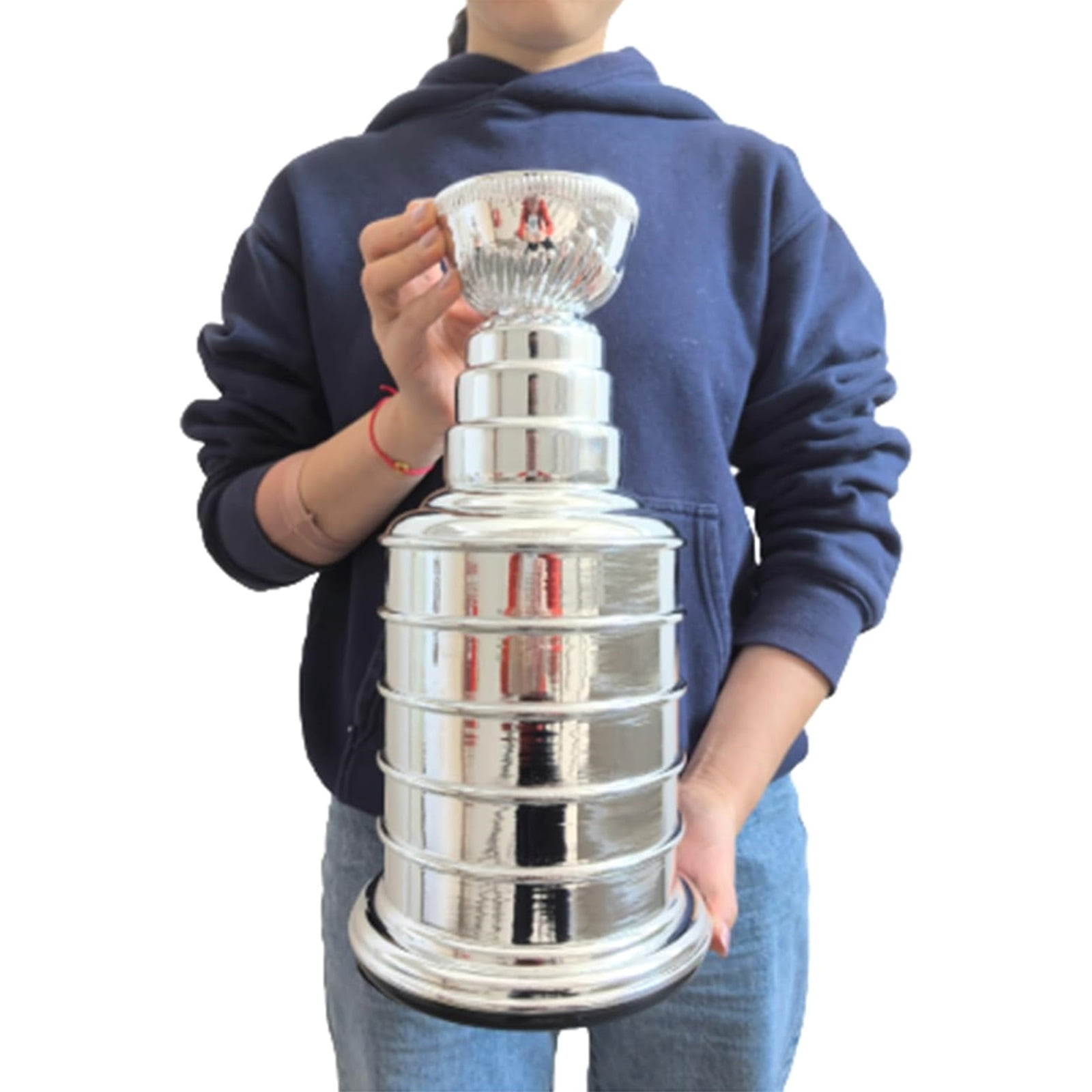 35cm Silver Ice Hockey Champion Trophy, Resin Stanley Cup Replica, Chrome Silver Hockey Sport Fans Players Coaches Collectors Gift,Silver