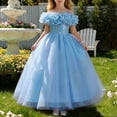 thumbnail image 2 of Girls off-Shoulder Tulle Ball Gown with Ruffles & Sequins, formal Princess Dress for 3-13 Years Old, Ideal for Birthdays & Flower Girl Events Sky Blue 3 Years, 2 of 7