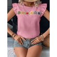 thumbnail image 5 of Women'S Floral Embroidery Blouse Crew Neck Short Sleeve Summer Boho Shirt Pink L, 5 of 9