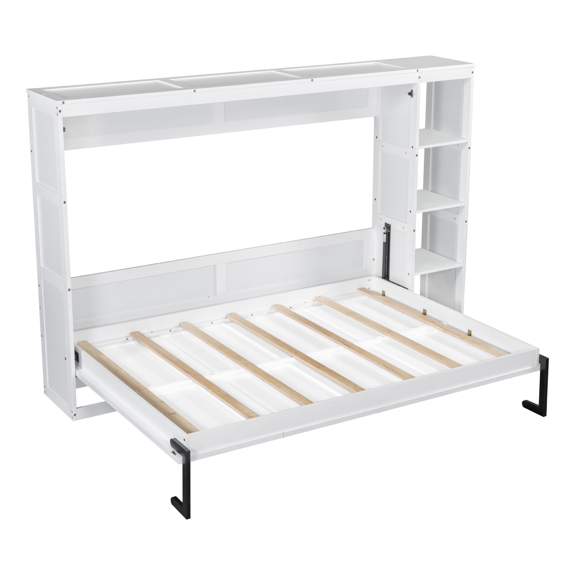 MAYEERTY Full Size Murphy Bed - Built-in Bookshelf, White