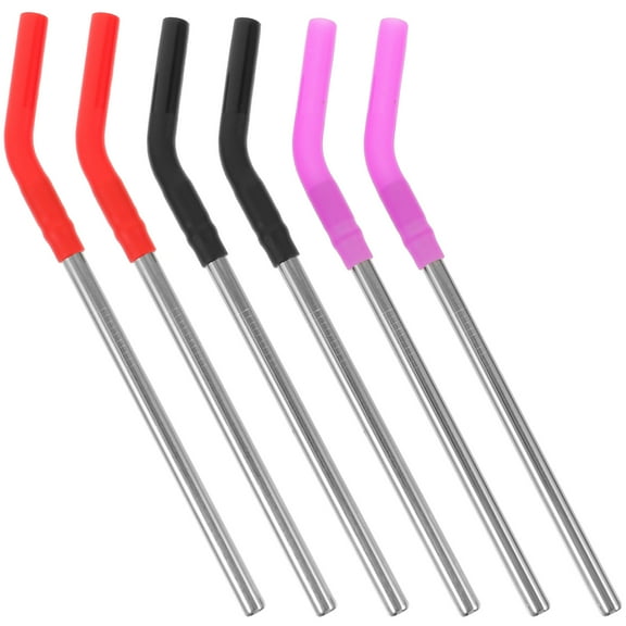 BESTOYARD 6Pcs Stainless Steel Straws with Silicone Tips Reusable Drinking Straws for Home Use Assorted Colors