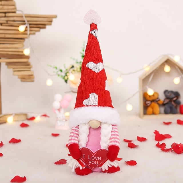 Decoraciones para San Valentín, adornos para San Valentín, regalos para San Valentín, gorro de punto para San Valentín, muñeco sin rostro, muñeco de pareja, sobre, muñeco enano de amor, decoración de