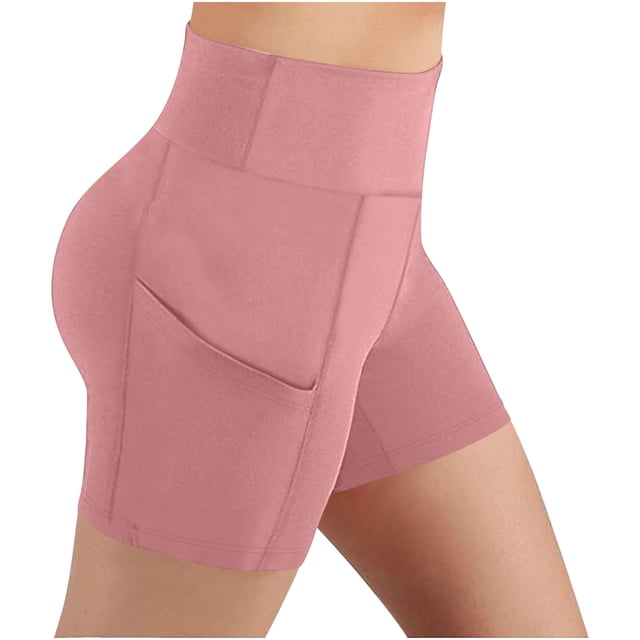 Yanlir Women's High Waist Running Shorts with Pocket Stretch Yoga Fitness Underpants Breathable Quick Drying Activewear(Pink,M)