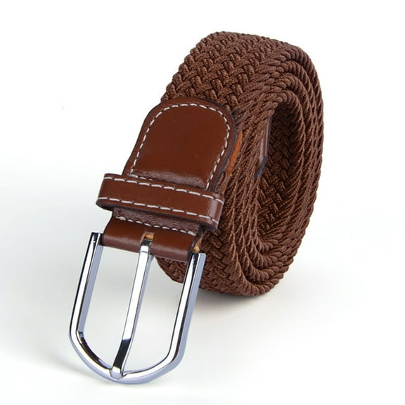 ADDHAT 1Set Mens Braided Belts Creamy White Beige Rubber Band PU Leather Alloy Casual Wear