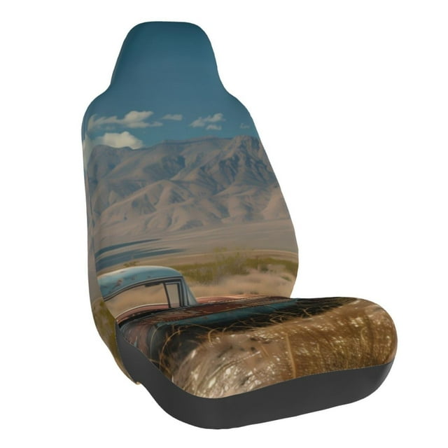 Wukai Deserted Classic Car Landscape Full Set Car Seat Covers with Soft Padding Universal Auto Front Seats Protector and Cushion Mat