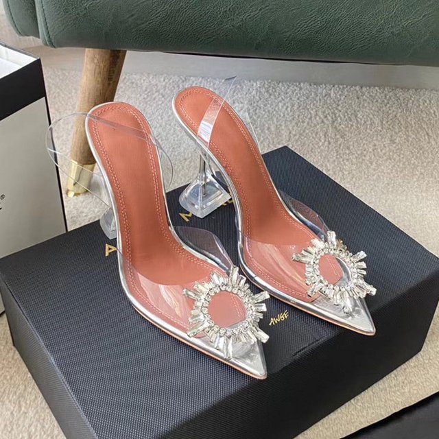 2024 Hot Glitter Rhinestones Women Pumps Crystal PVC Summer Lady Shoes Transparent High heels Party Prom Shoes FGS
