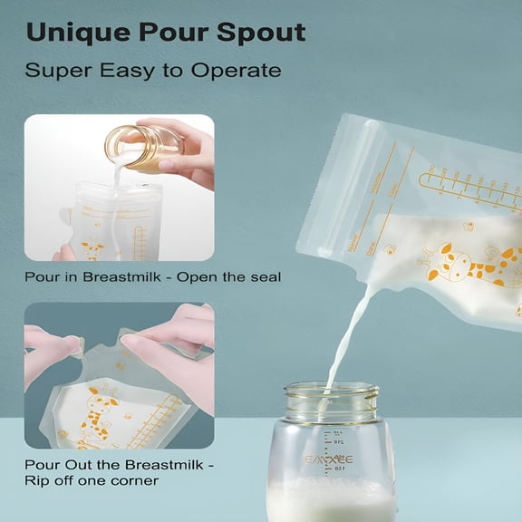 XIRQI 30Pcs Breast Milk Storage Bags Freezer,Breastmilk Storage Bag,With Double Zip Lock,Self Standing,Pre-Sterilized Milk Storage Bags Breast Milk Storage Bags Freezer,Space Saving Flat Profile