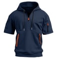 thumbnail image 2 of Mens Tactical Short Sleeve Half Zip Hoodie Muscle Fit Pullover Sweatshirt Cargo Arm Pocket Drawstring Hood Zipper Pocket Summer Streetwear Navy 3XL, 2 of 4