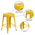 thumbnail image 2 of 24'' High Backless Yellow Metal Indoor-Outdoor Counter Height Stool with Square Seat, 2 of 9