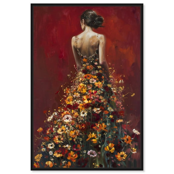 Dress in Fall Bloom Canvas Inspiring Women Protraits by Art Remedy, Black Frame, 10" x 15"