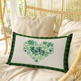 thumbnail image 4 of St Patrick's Day Pillow Covers, Linen Long Throw Pillow Case, Dark Green Lucky Shamrocks Heart Shape Holiday Pillow Protector Decorative Cushion Cover for Living Room/Bedroom 16" x 24", 4 of 8