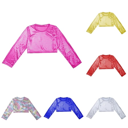 SUXIAN Toddler Shirts Polka Sequin Long Sleeve Dance Performance Top For Kids Toddler T Shirts Hot Pink 150.00