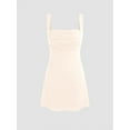 thumbnail image 5 of Womens Mini Square Neck Fitted Going Out Ruched Dresses Summer Party Club Bodycon Short Dress Milky L, 5 of 8
