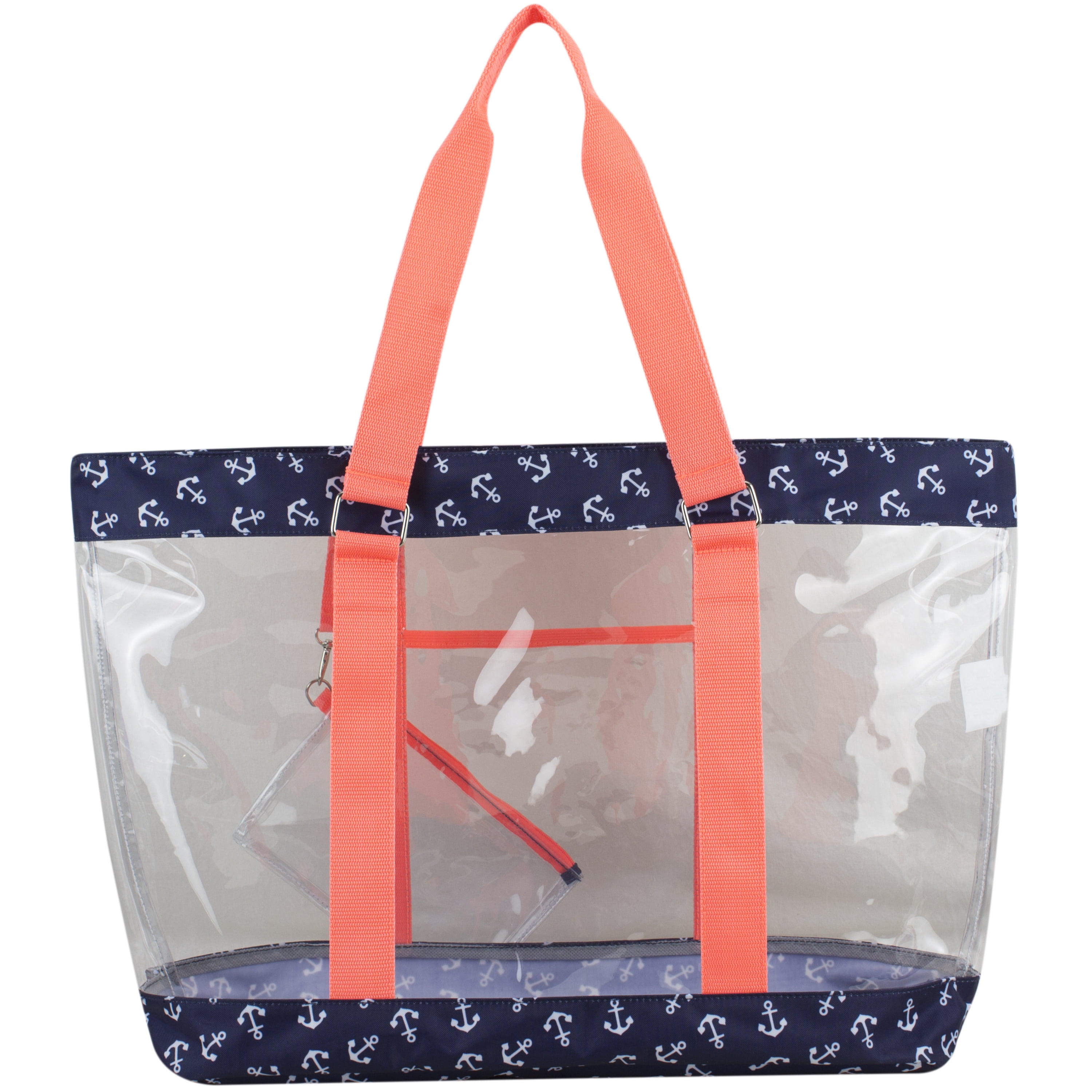Eastsport Supreme Deluxe Clear Tote with Wristlet, Coral Blue Anchors