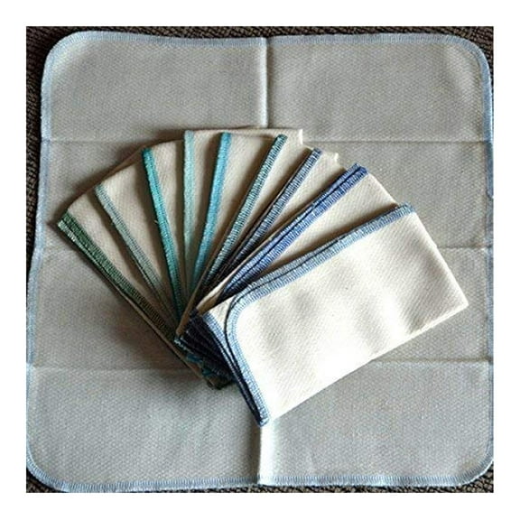 1 Ply Organic Cotton Paperless Towels 11x12 Inches 10 Pack in Assorted Blues and Greens - Proudly Made in the USA!