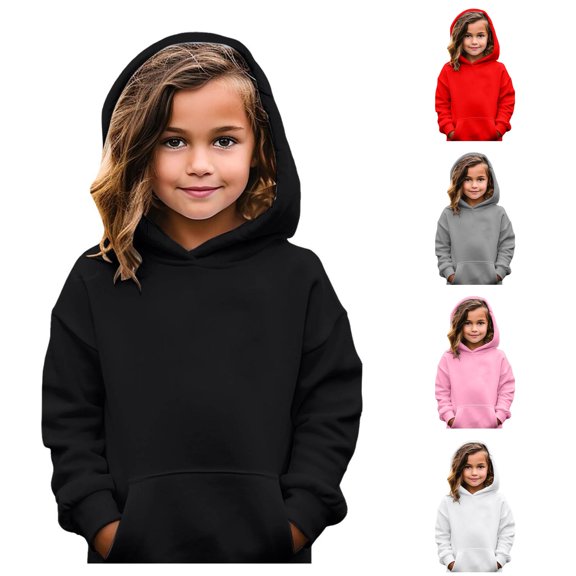 Byoo Toddler Girls Solid Hoodie Long Sleeve Basic Hooded Sweatshirt Casual Daily Pullover Sweatshirt,Black