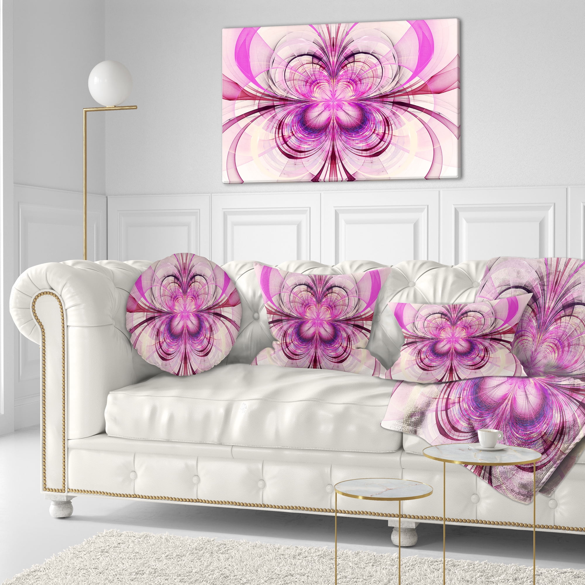 Designart Purple Fractal Flower Pattern - Floral Throw Pillow - 12x20