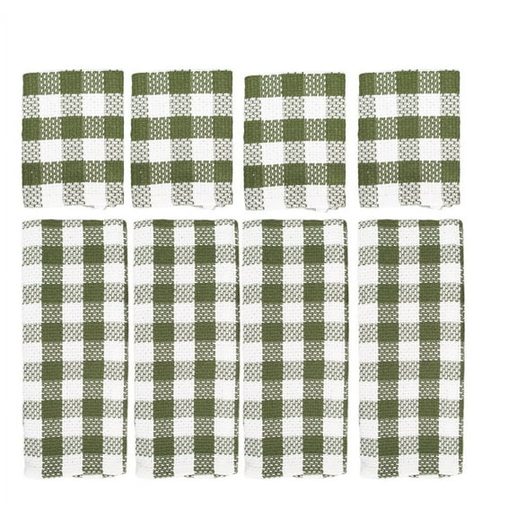 Green Buffalo Check Kitchen Towels and Dishcloths Set for Washing and Drying Dishes Check Dish Towels and Dishcloths Cotton 100%