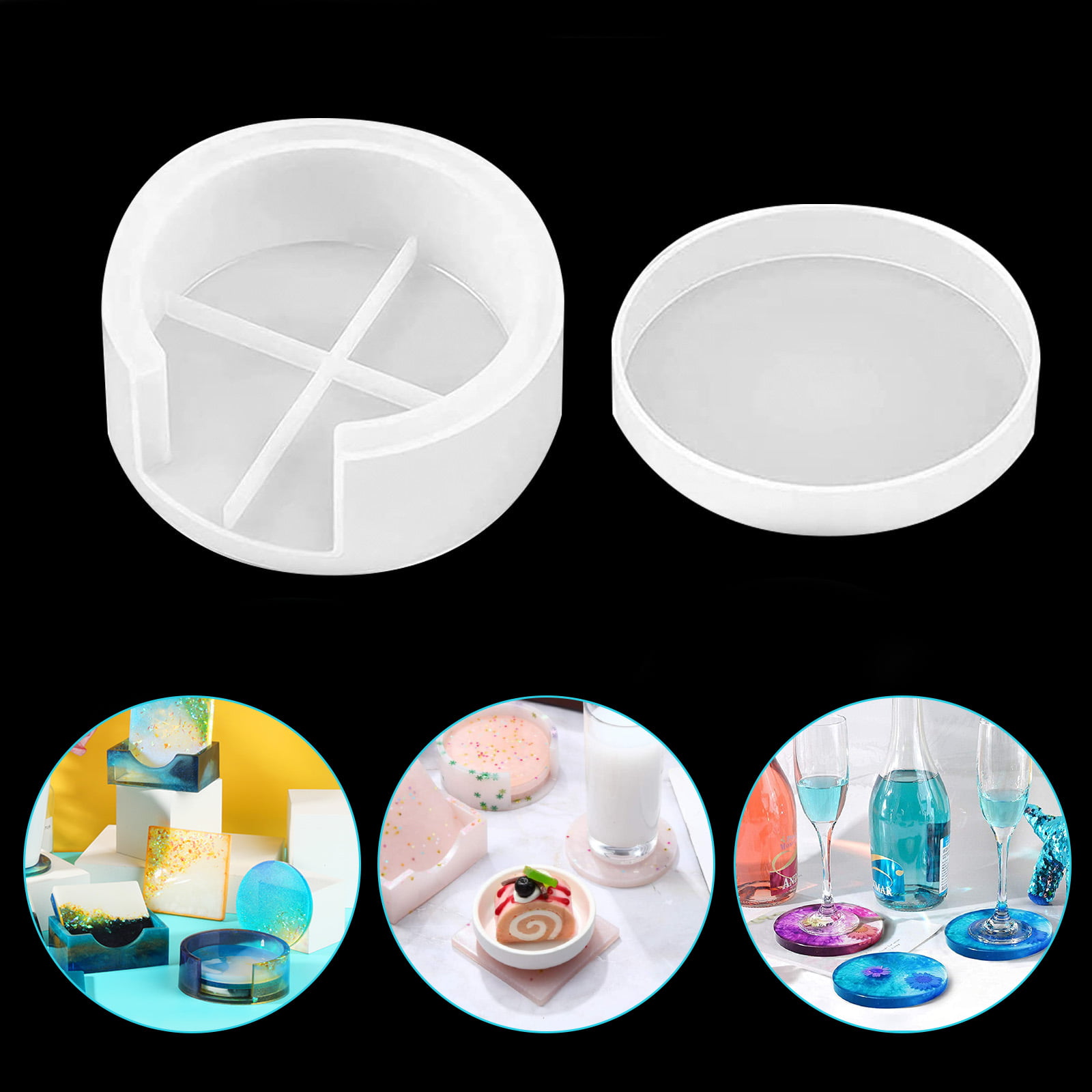 Silicone Coaster Mold Resin Casting Square Round DIY Tool Moulds UV Epoxy Craft 
