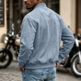 thumbnail image 4 of Mens Bomber Jacket Suede Faux Leather Zip Up Jackets With Pockets Long Sleeve Outerwear Ribbed Stand Collar Varsity Jackets Fall Winter Clothes Travel Business Casual Clothes, 4 of 7