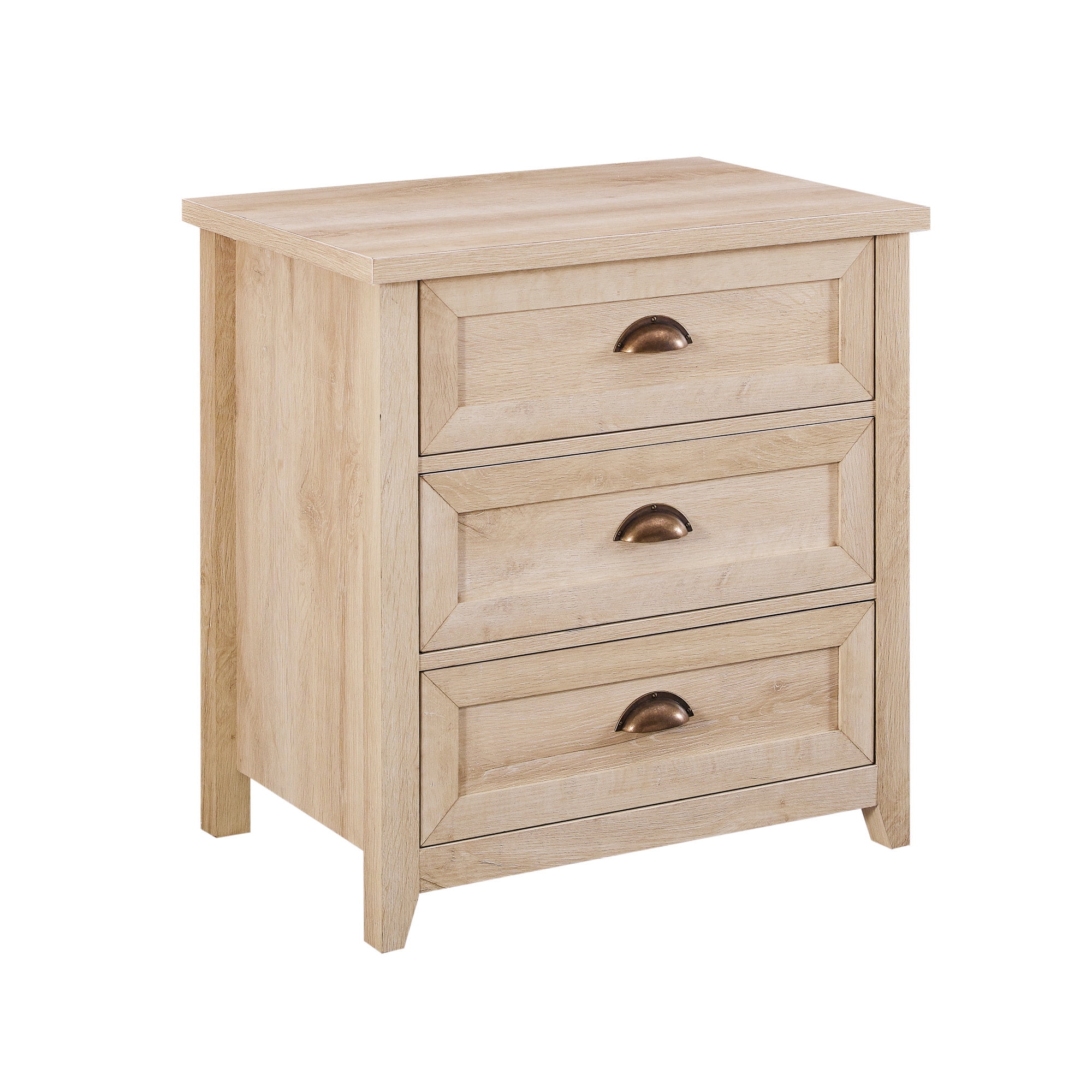 Walker Edison Farmhouse 3 Drawer Nightstand, White Oak