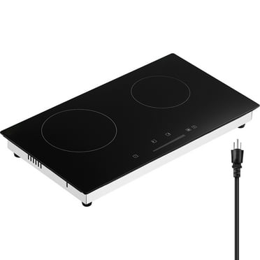KFFKFF 24" Electric Cooktop, Electric Range, 2 Burner Built-in Electric Stove with Touch Controls, Glass Panel, Timer, Safety Lock, 9 Temperature Settings, Heat Warning Light, 1800W, 120V