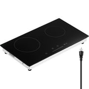 KFFKFF 24" Electric Cooktop, 2 Burner Built-in Ceramic Cooktop1800W with Touch Controls, Glass Panel, Timer, Safety Lock, 9 Temperature Settings, Heat Warning Light, 120V