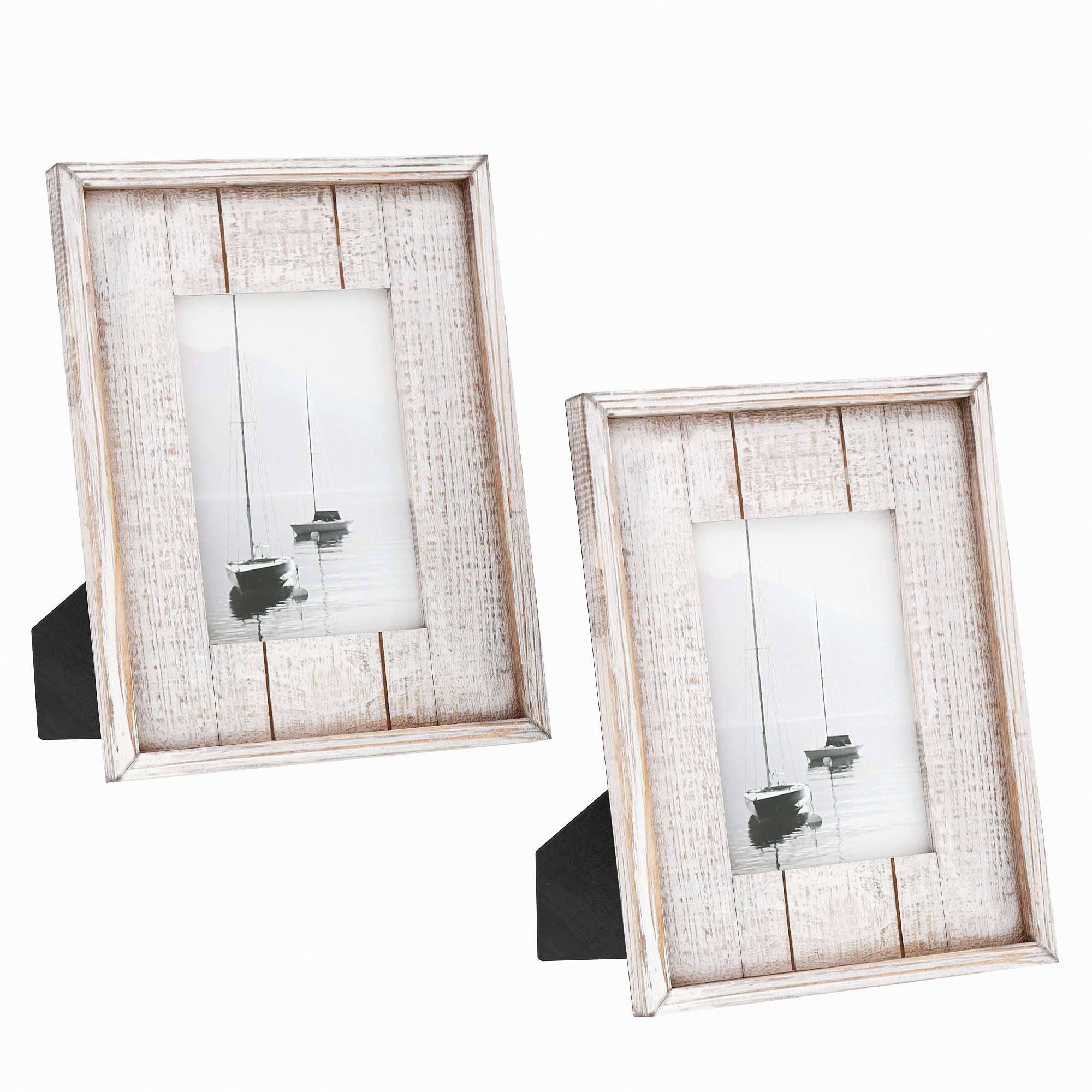 YesterDecor 4x6 Rustic Picture Frames - Set of 2 White Wood Picture Frames  - Farmhouse Style Distressed Wedding Picture Frame - 4x6 Photo Frame 