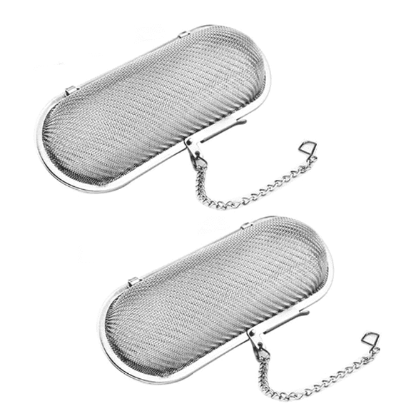 Tea Ball, 2 Pcs Tea Filter, Floating Stainless Steel Mesh Tea Infuser Oval Loose Leaf Tea Steeper Soups Oil Spice Herb Tea Strainer Holders Filter for Kitchen Cooking Office Home Supplies, Silver