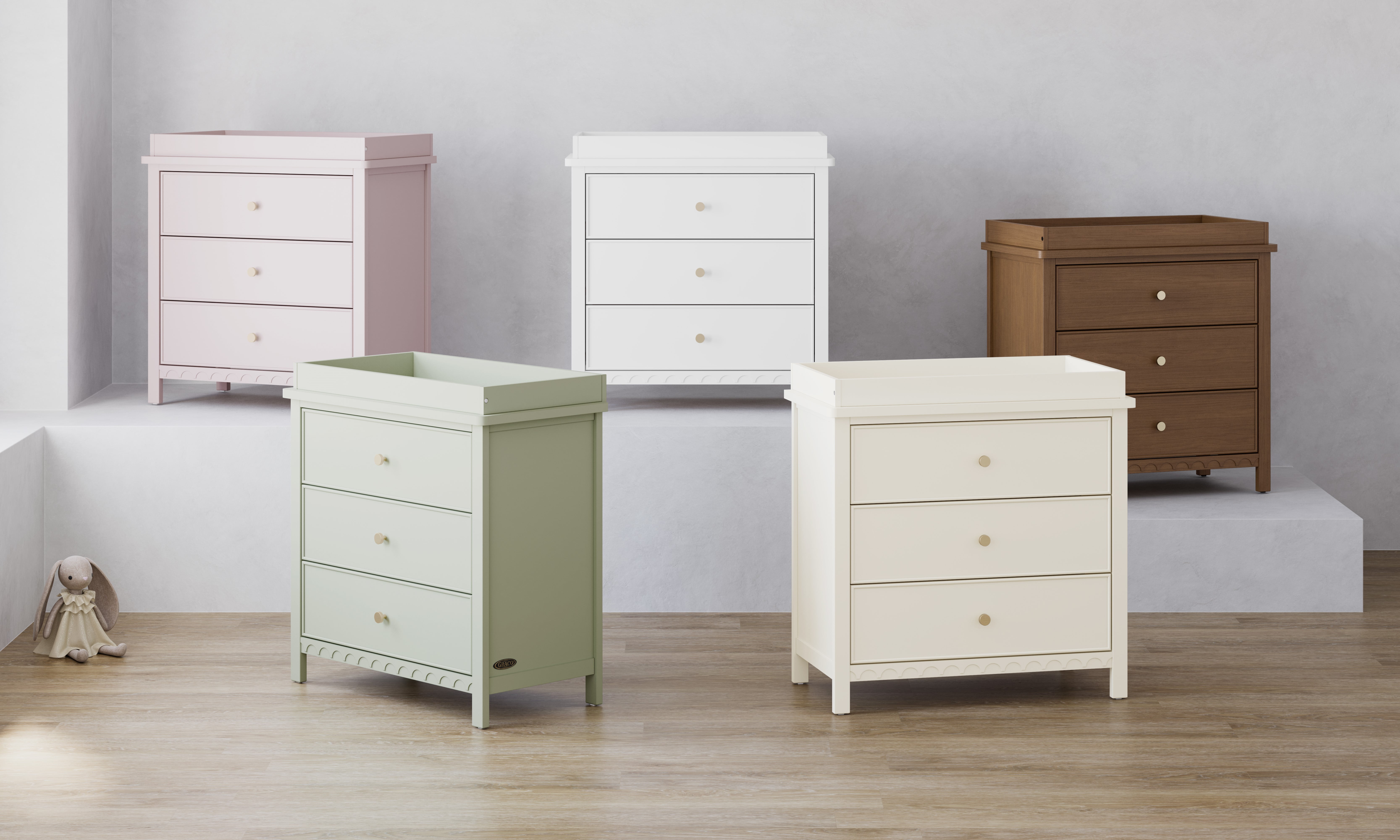 Graco Sasha 3 Drawer Dresser with Infant Changing Topper, Hazelnut