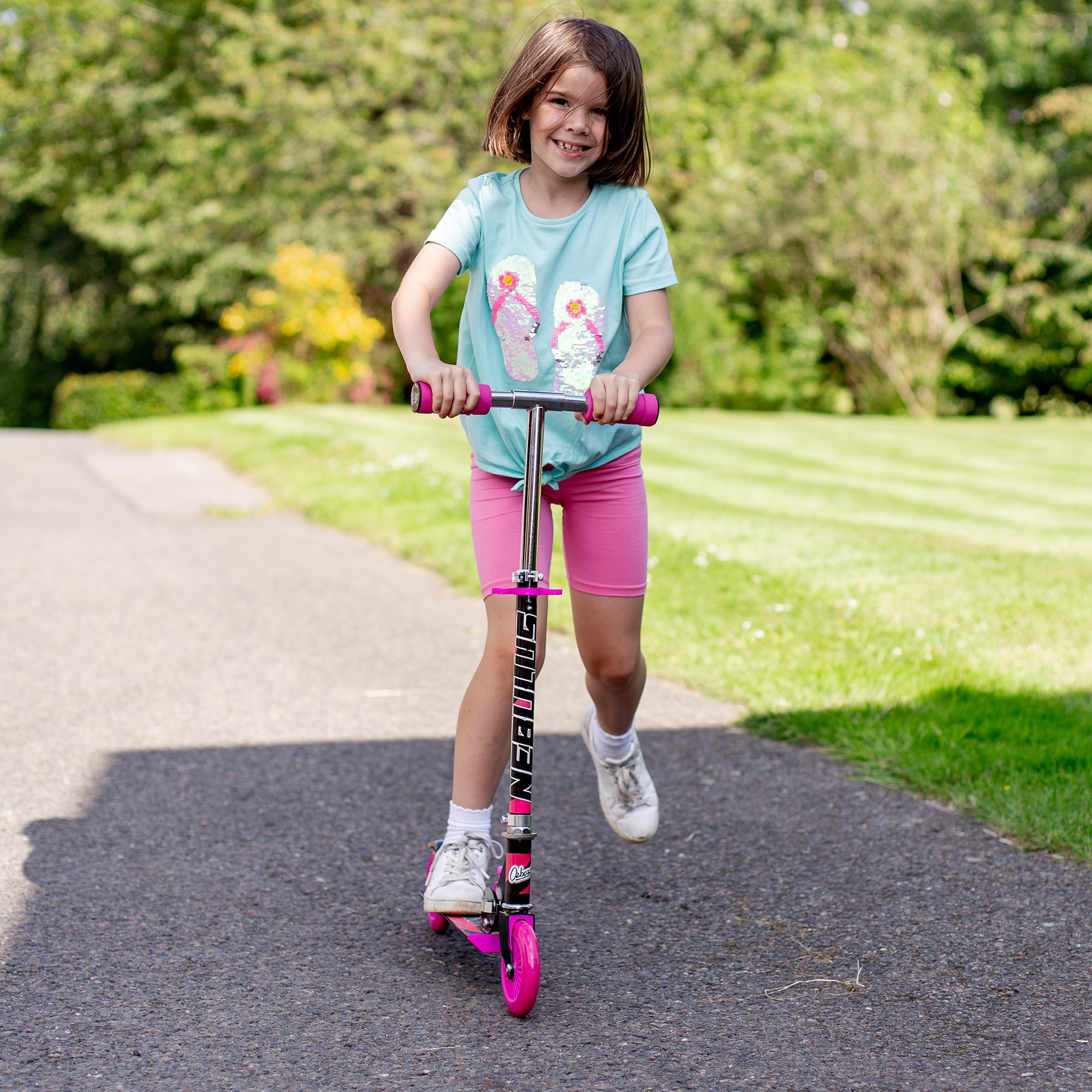 Nebulus Adjustable Scooter: Pink & Black - Kids Two Wheel Scooter, Foam Handle Grip, Adjustable Handle Height, Ages 5+