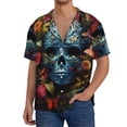 thumbnail image 7 of Lsque Butterfly Flower Skull A print Men's Cuban Collar Short Sleeve Shirt Summer Beachwear Casual Button Down Fashionable Vacation Leisure Shirt-4X-Large, 7 of 7