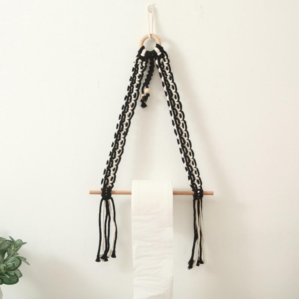 Kozart Nature Wooden HandMade Cotton Rope Boho Paper Towel Holder