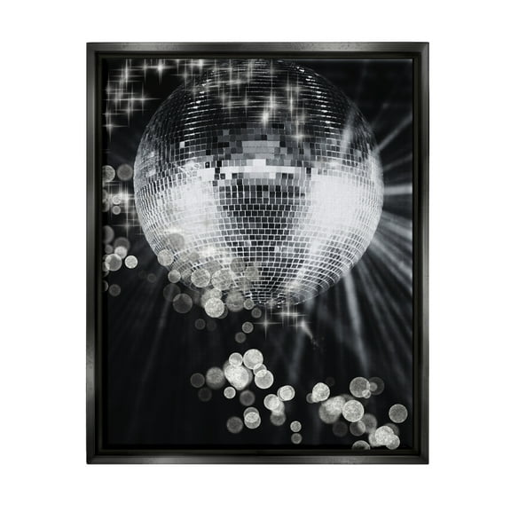 Stupell Industries Glimmering Disco Ball Literature & Flim Photography Black Floater Framed Canvas Art Print Wall Art, 17 x 21