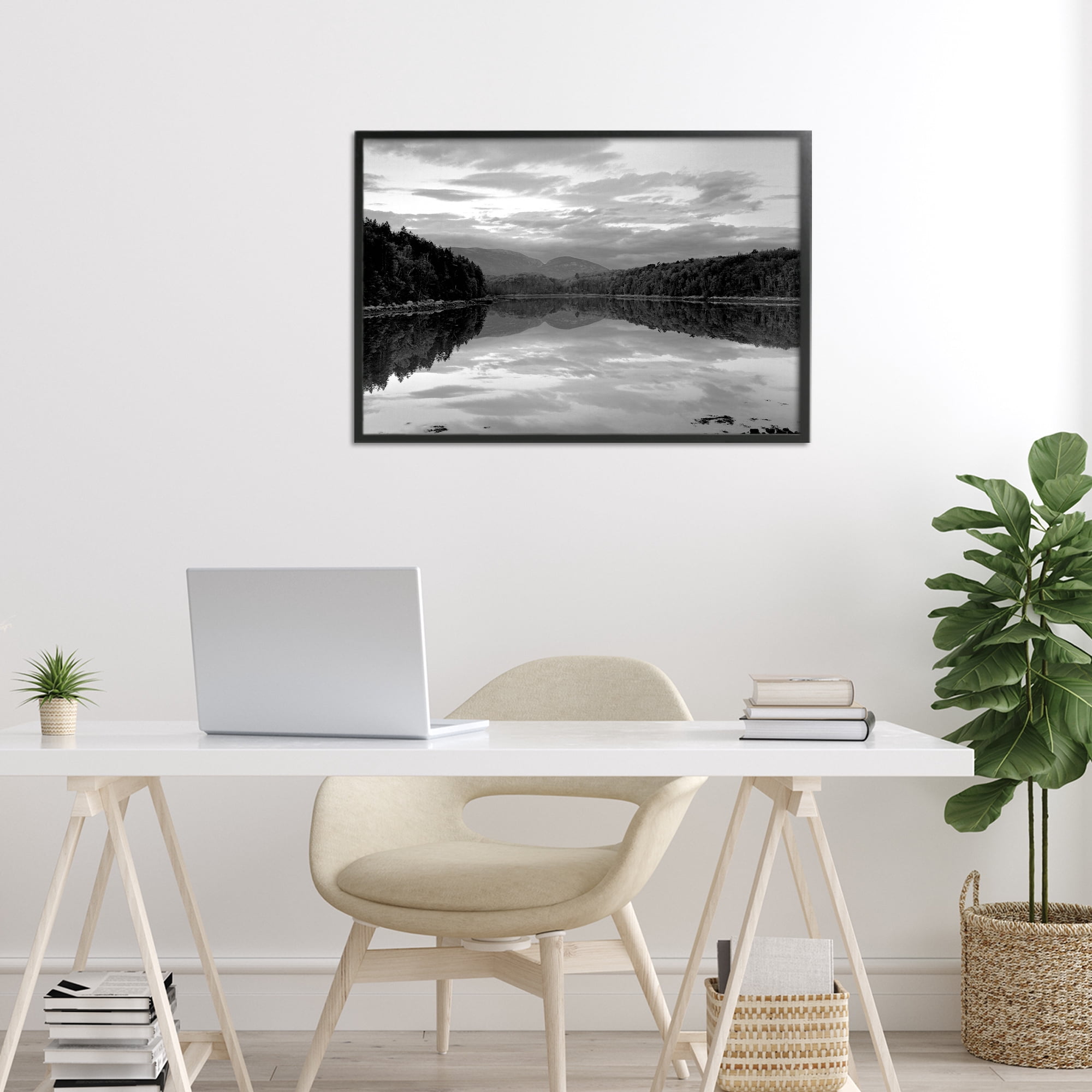 Stupell Industries Acadia Reflection in Monochrome Black Framed Giclee Art, design by MJ Photography