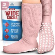 2 Pairs Extra Wide Socks For Swollen Feet, Non-Slip Hospital and Diabetic Socks for Men and Women