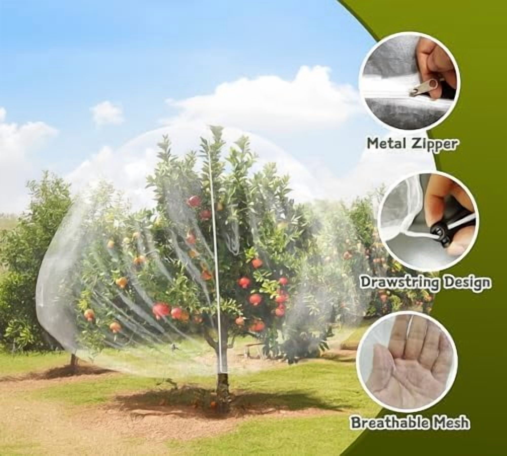 1 Pack Extra-Large Fruit Tree Netting Covers for Birds and Squirrels(15X15ft) –Bird Nets for Fruit Trees with Zipper and Drawstring, Extra Large Durable Mesh Garden Netting to Protect Fruit Trees