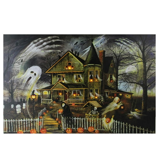 Large Creepy Haunted House Canvas Wall Art
