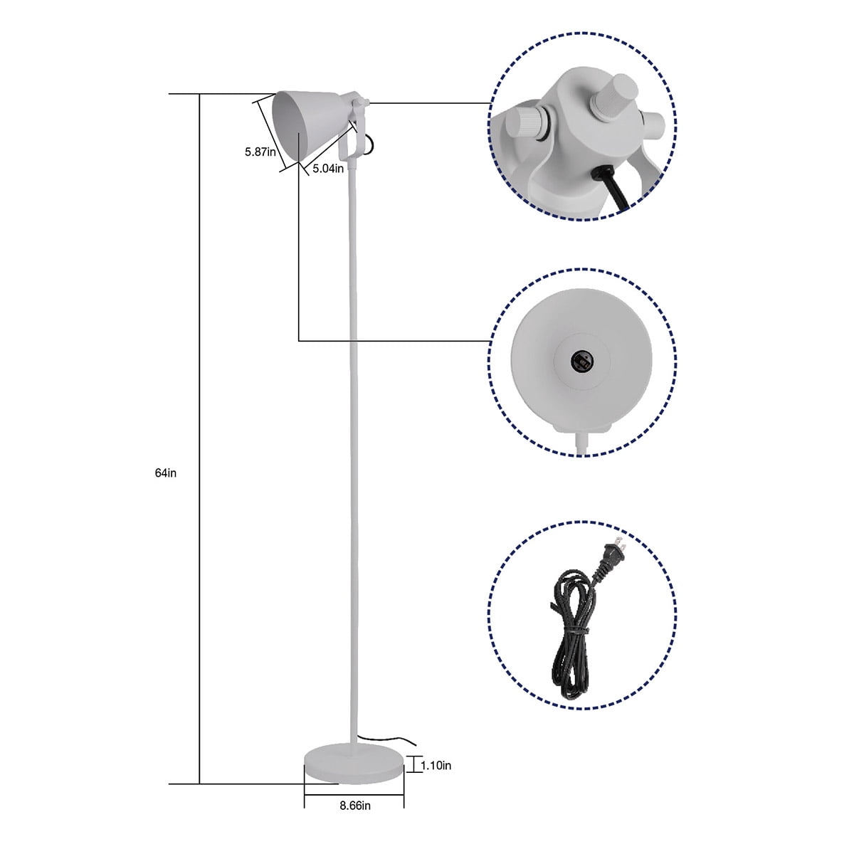 Mainstays 64” Modern Adjustable Gray Floor Lamp with Gray Shades