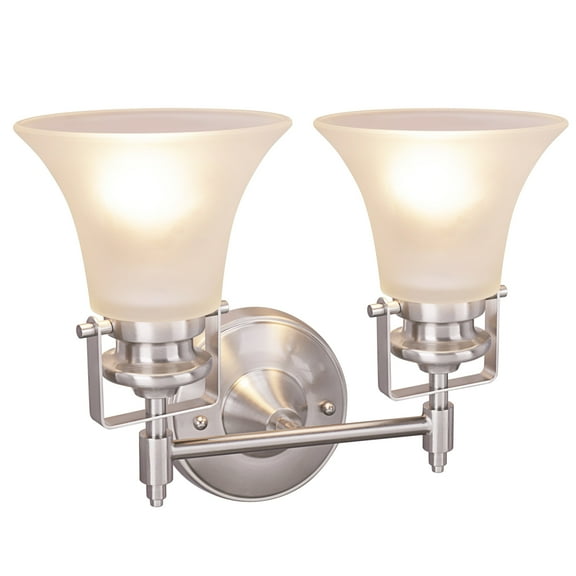 Aspen Creative 62158, Two-Light Metal Bathroom Vanity Wall Light Fixture, 13-1/2" Wide, Transitional Design in Brushed Nickel
