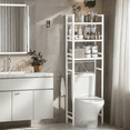 thumbnail image 5 of Zrodlmo Over The Toilet Storage Shelf, 3-Tier Freestanding Steel Bathroom Organizer, Adjustable Space Saver Rack with Hooks, White, 5 of 10